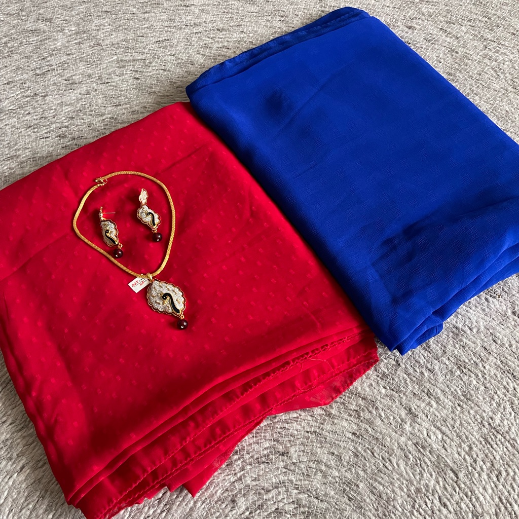 2 Plain Brand New Saree With Brand New Necklace